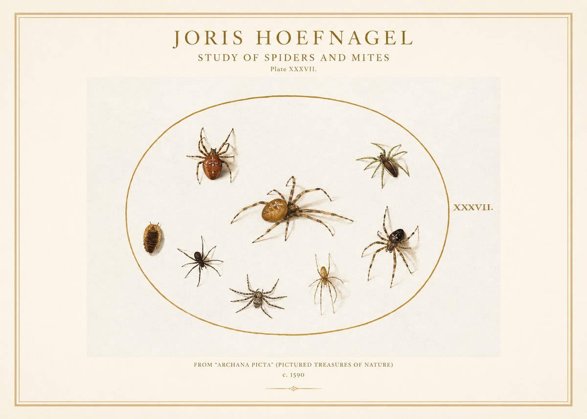 Joris Hoefnagel Study of Spiders and Mites - Plate Xxxvii. No1 - Poster