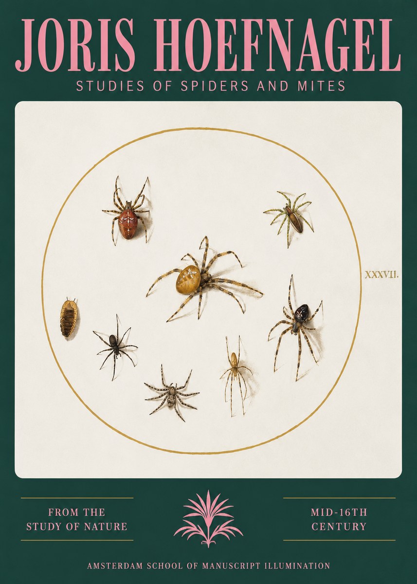Joris Hoefnagel Study of Spiders and Mites - Plate Xxxvii. No3 - Poster