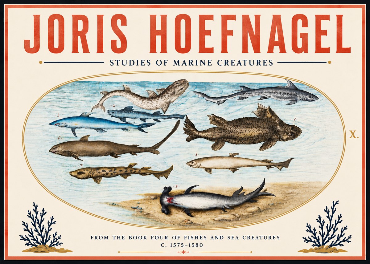 Joris Hoefnagel Studies of Marine Creatures No6 - Poster