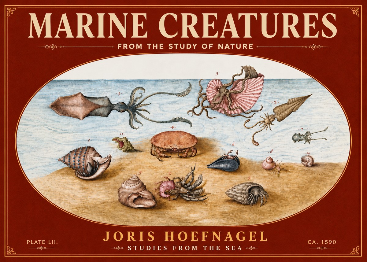Joris Hoefnagel Marine Creatures - Plate Lii No6 - Poster