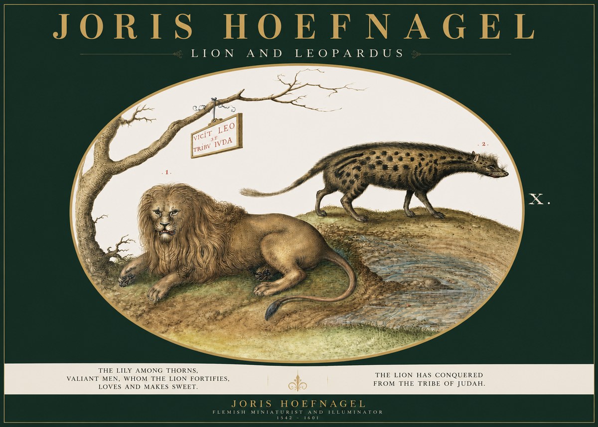 Joris Hoefnagel Lion and Spotted Hyena No3 - Poster