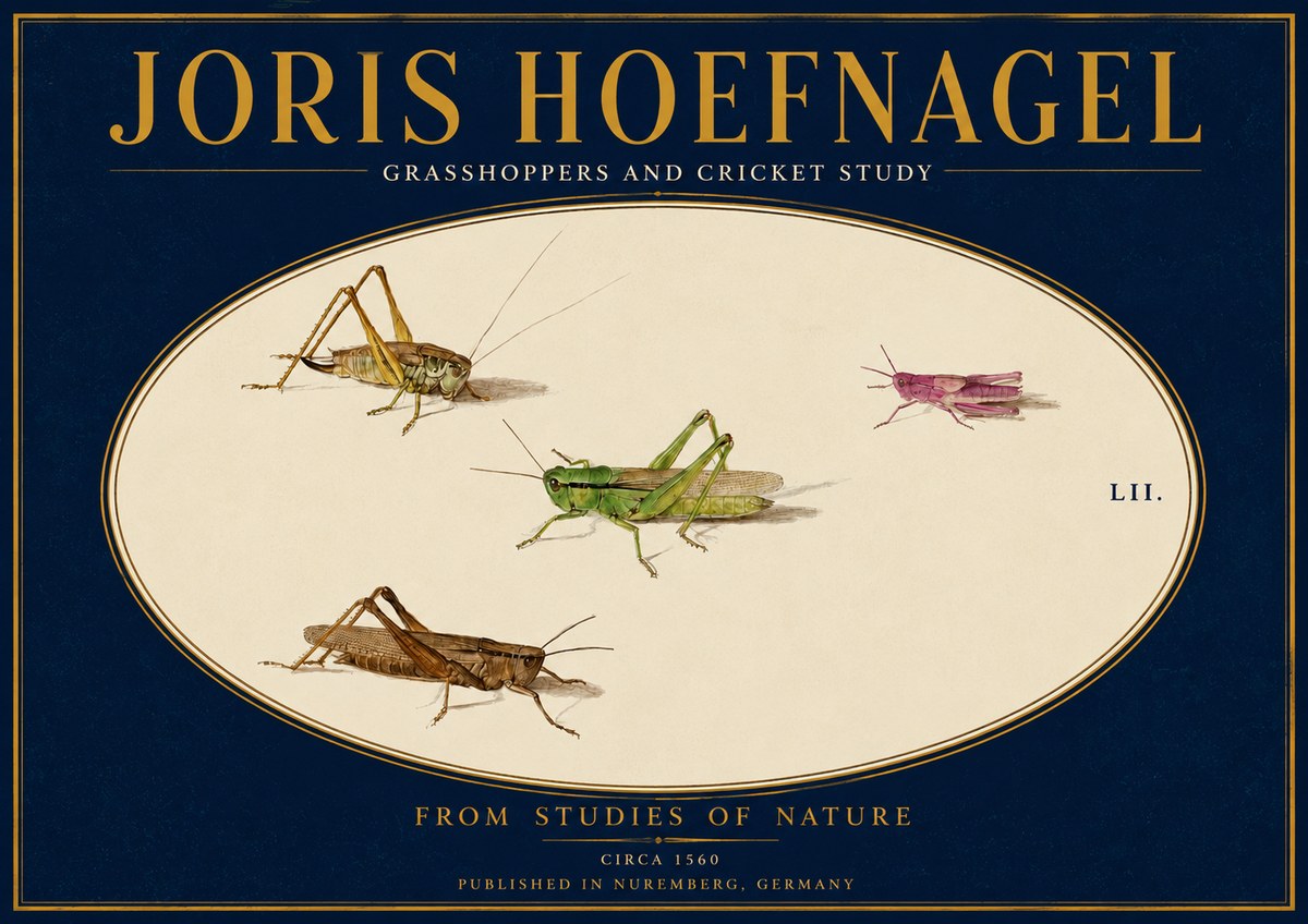 Joris Hoefnagel Three Grasshoppers and a Locust No4 - Poster