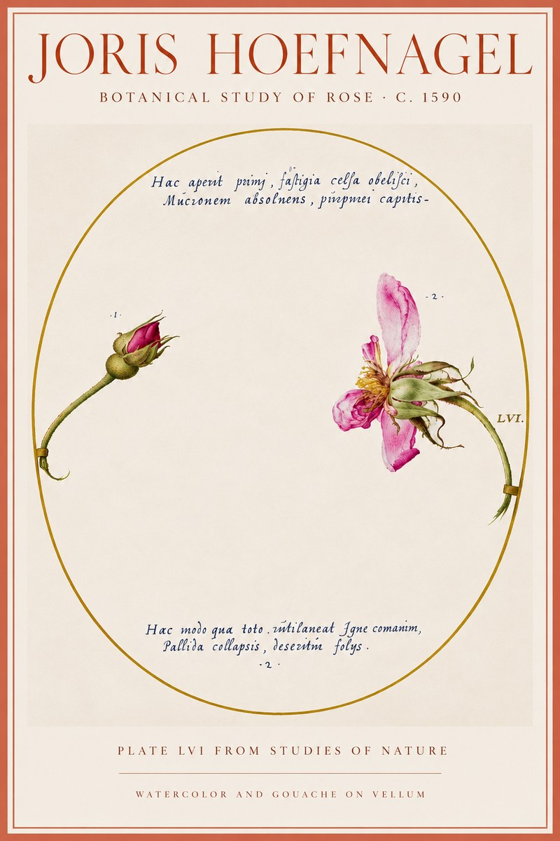 Joris Hoefnagel Botanical Study of Rose No5 - Poster