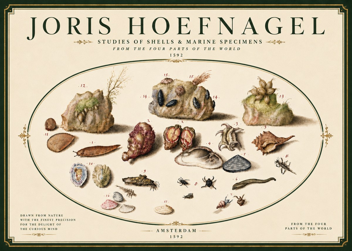 Joris Hoefnagel Studies of Shells & Marine Specimens No6 - Poster