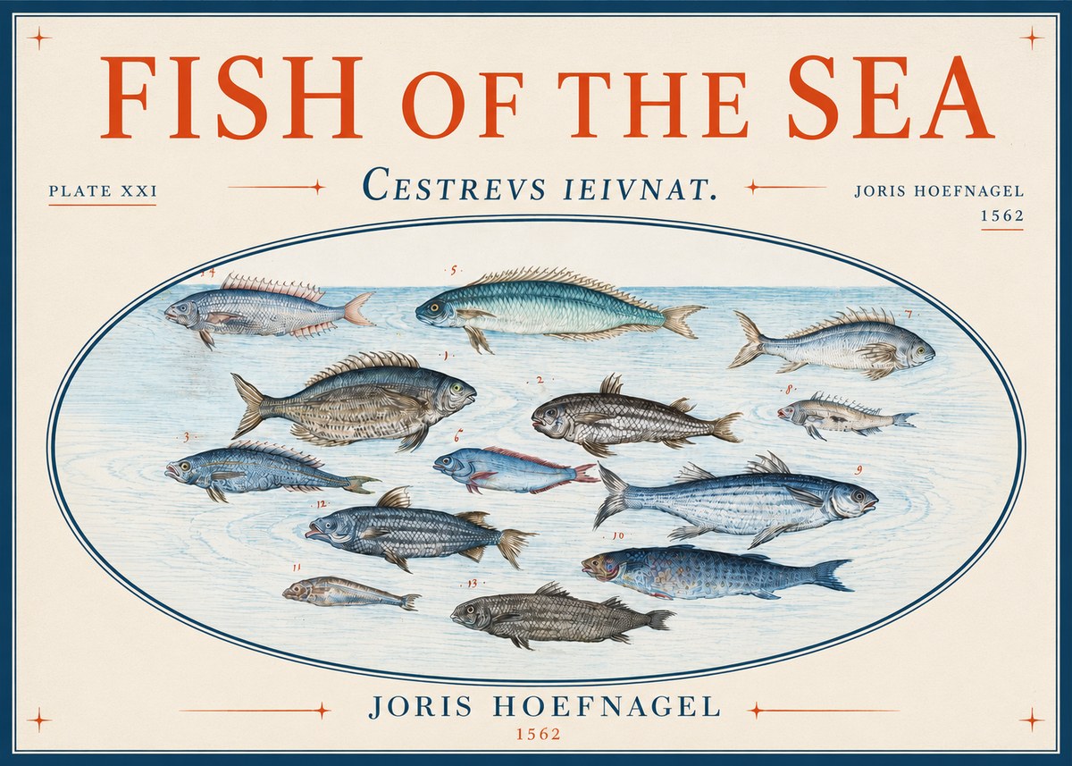 Joris Hoefnagel Fish of the Sea - Cestrevs Ieivnat. Plate Xxi No3 - Poster