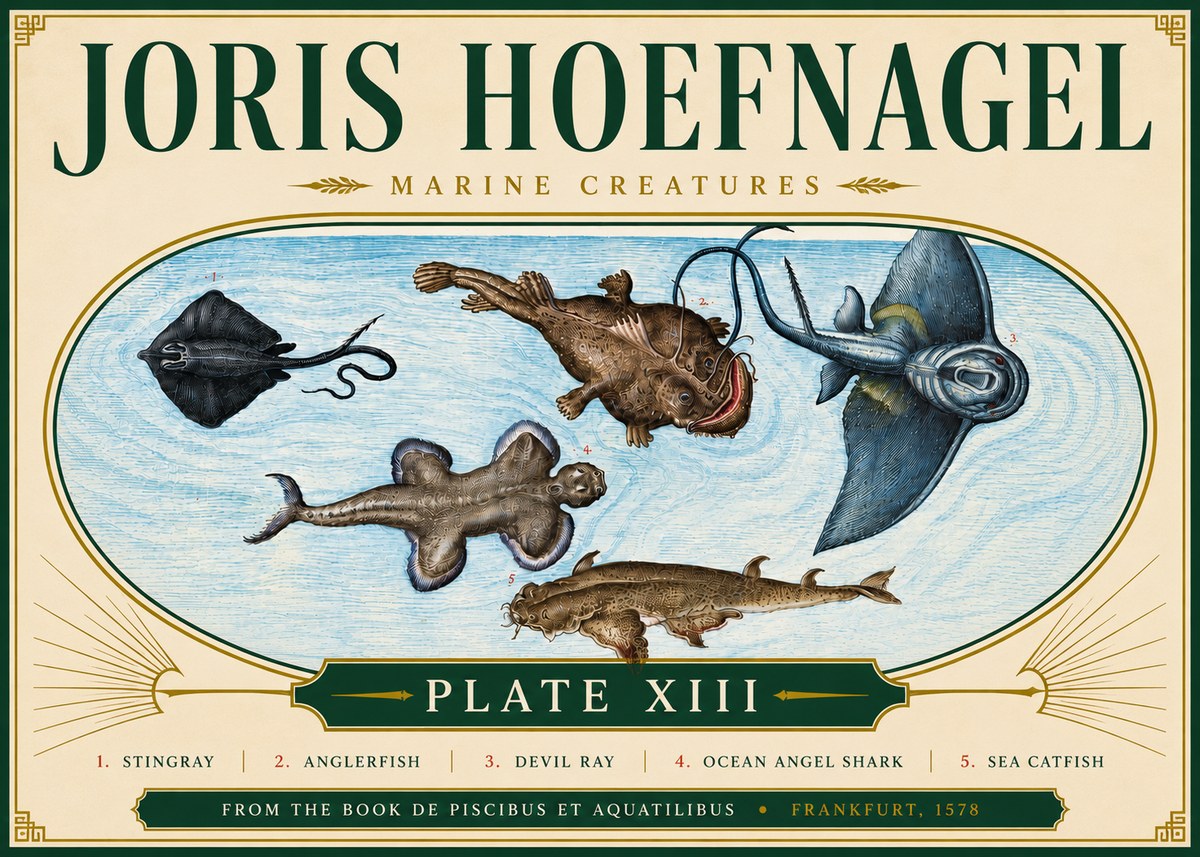 Joris Hoefnagel Marine Creatures Plate Xiii No5 - Poster