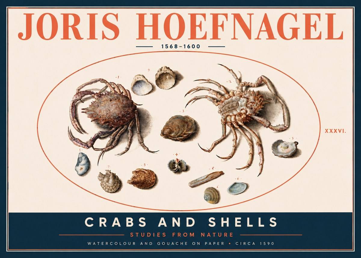 Joris Hoefnagel Crabs and Shells - Studies from Nature No4 - Poster