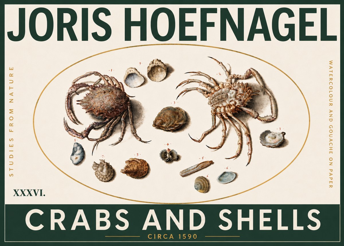 Joris Hoefnagel Crabs and Shells - Studies from Nature No5 - Poster