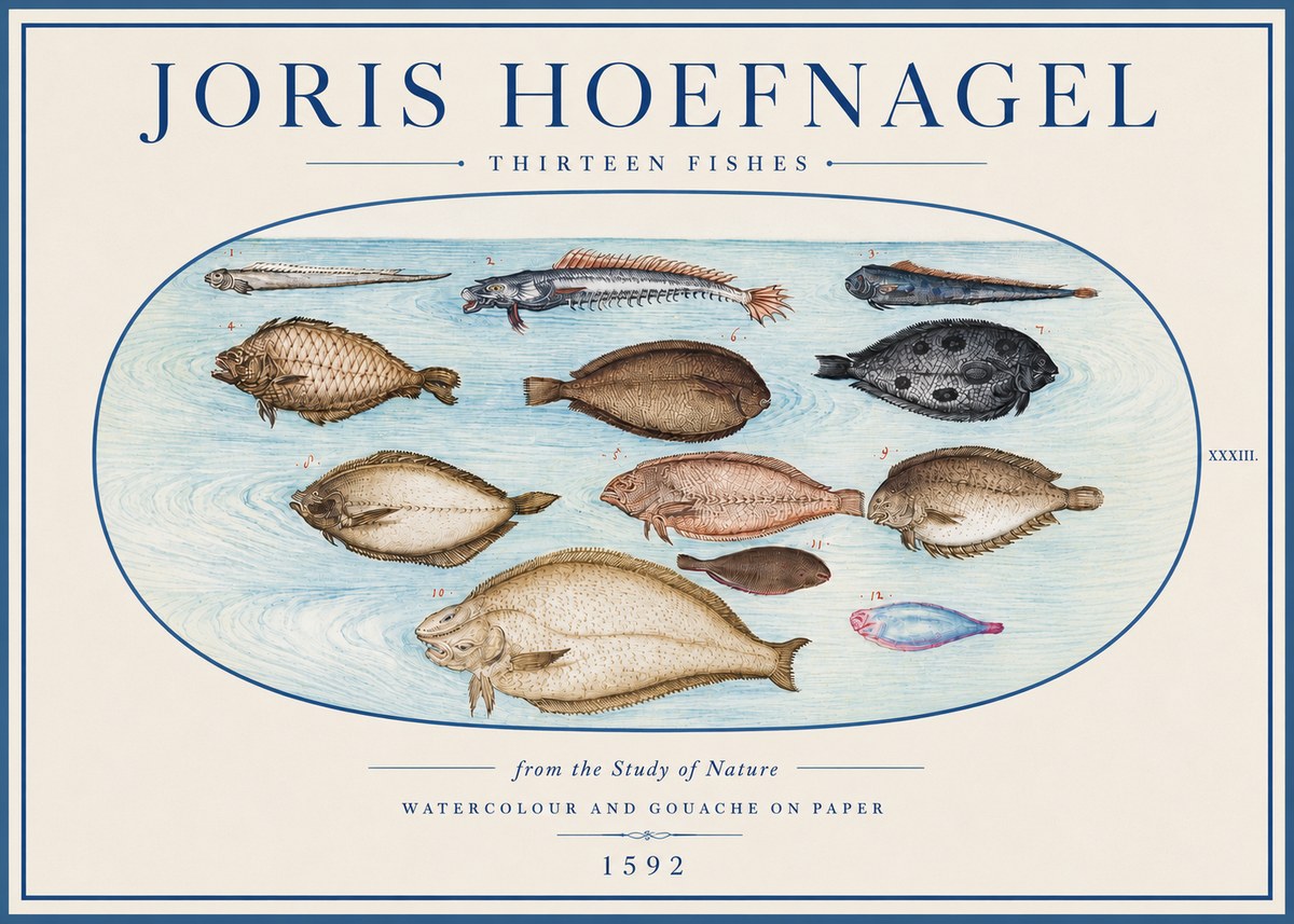 Joris Hoefnagel Thirteen Fishes from the Study of Nature No4 - Poster