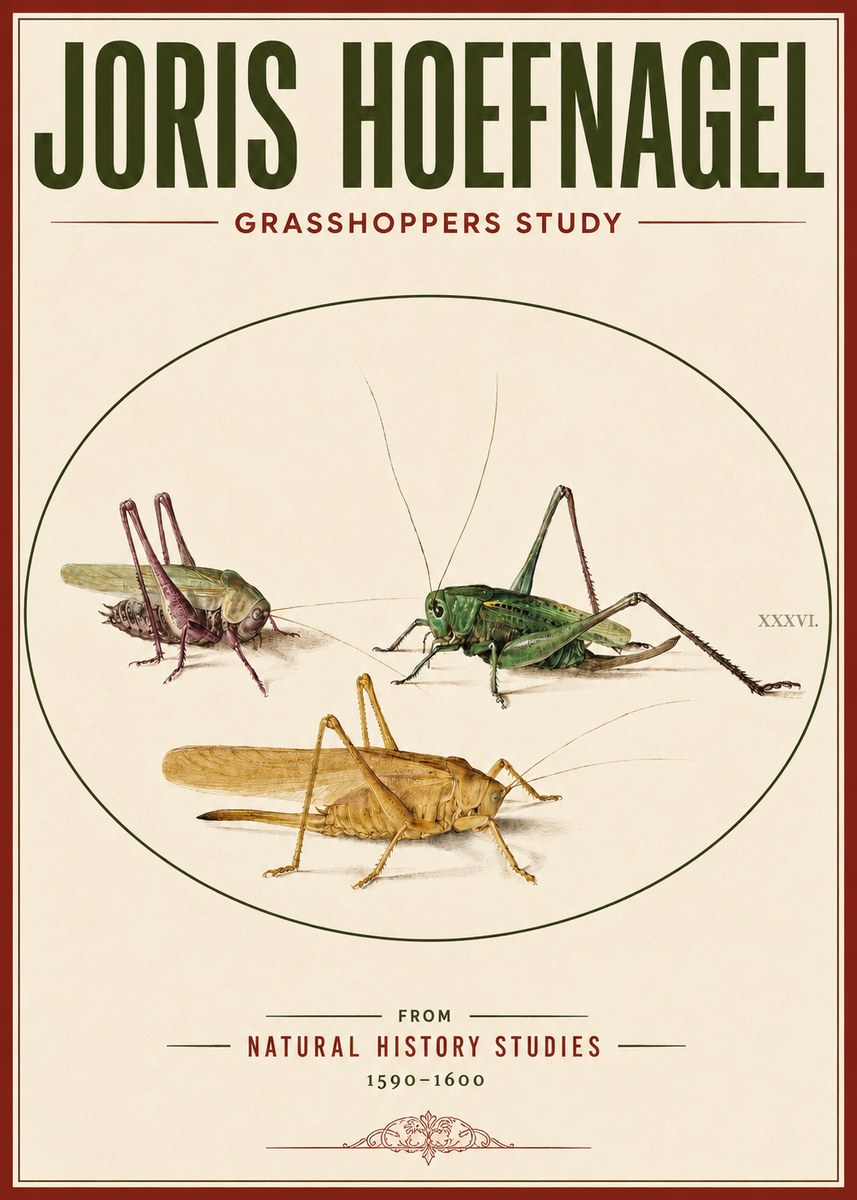Joris Hoefnagel Grasshoppers Study No3 - Poster