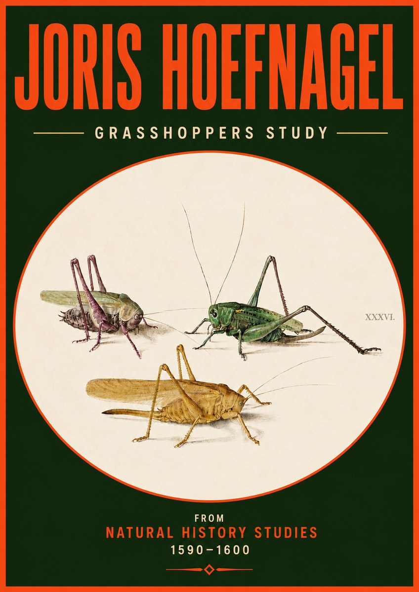 Joris Hoefnagel Grasshoppers Study No4 - Poster