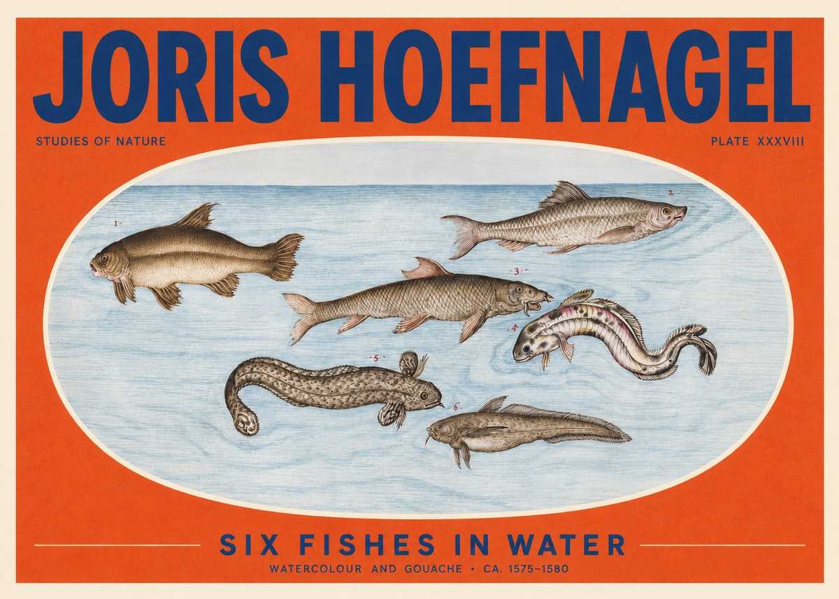 Joris Hoefnagel Six Fishes in Water II No2 - Poster