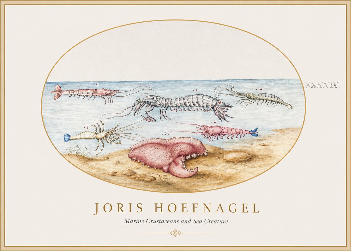 Joris Hoefnagel Marine Crustaceans and Sea Creature No1 - Poster