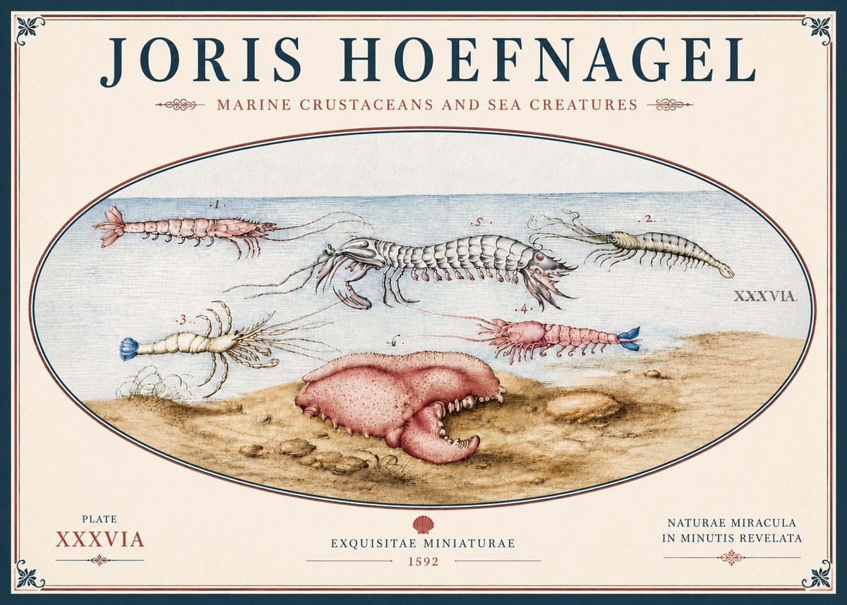 Joris Hoefnagel Marine Crustaceans and Sea Creature No5 - Poster