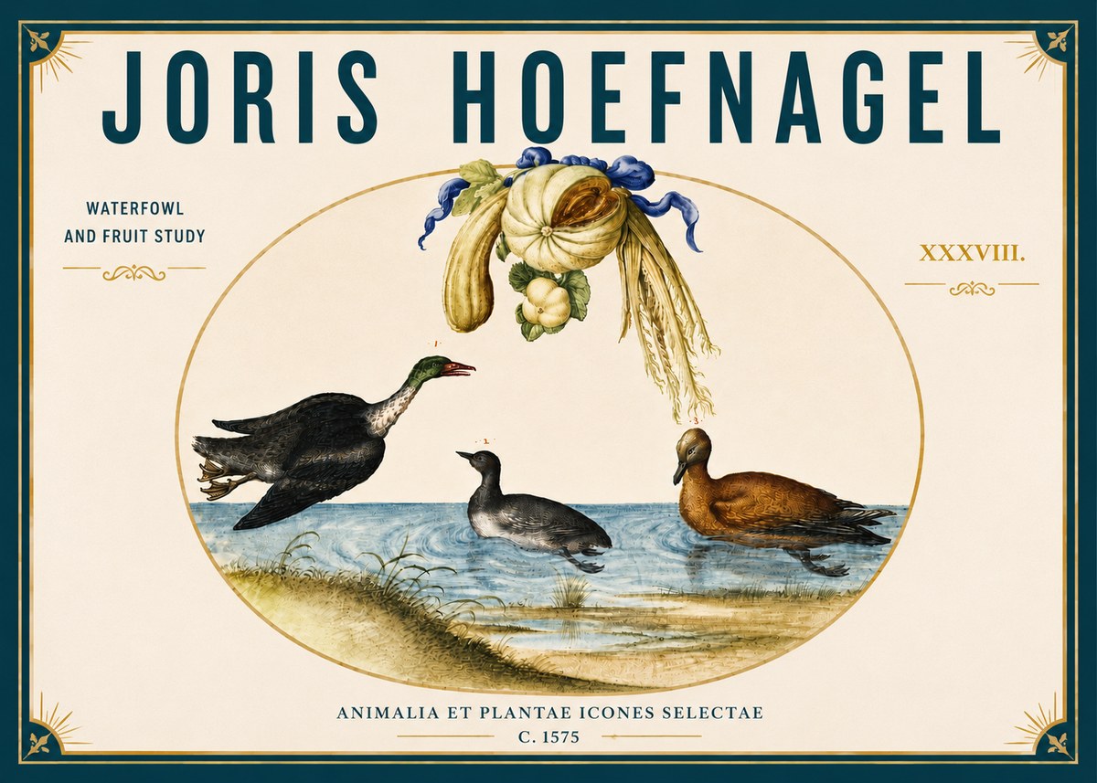 Joris Hoefnagel Waterfowl and Fruit Study No5 - Poster