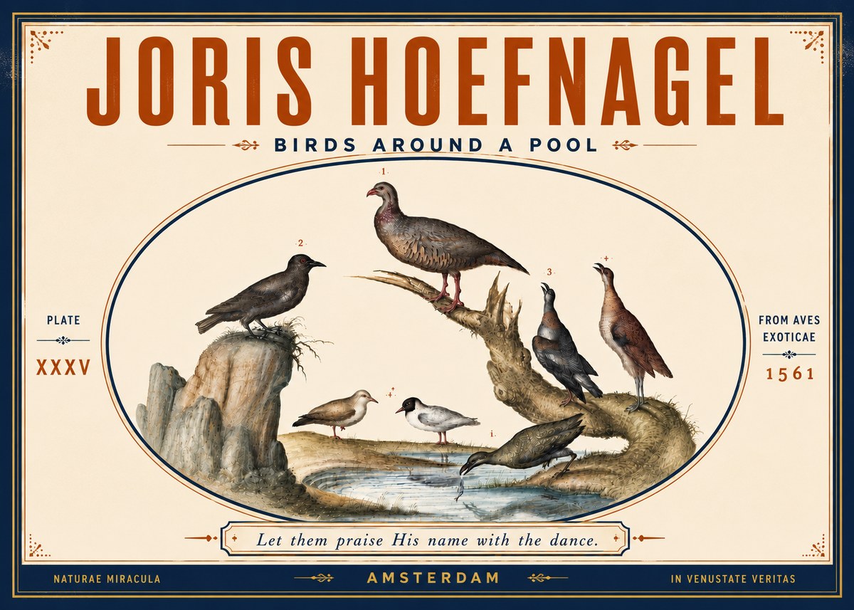 Joris Hoefnagel Birds Around a Pool No5 - Poster