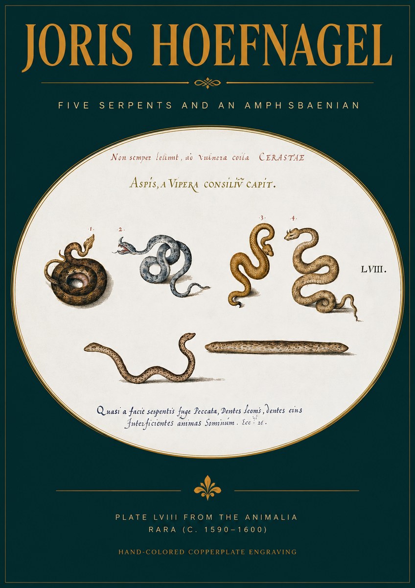 Joris Hoefnagel Five Serpents and an Amphisbaenian No2 - Poster
