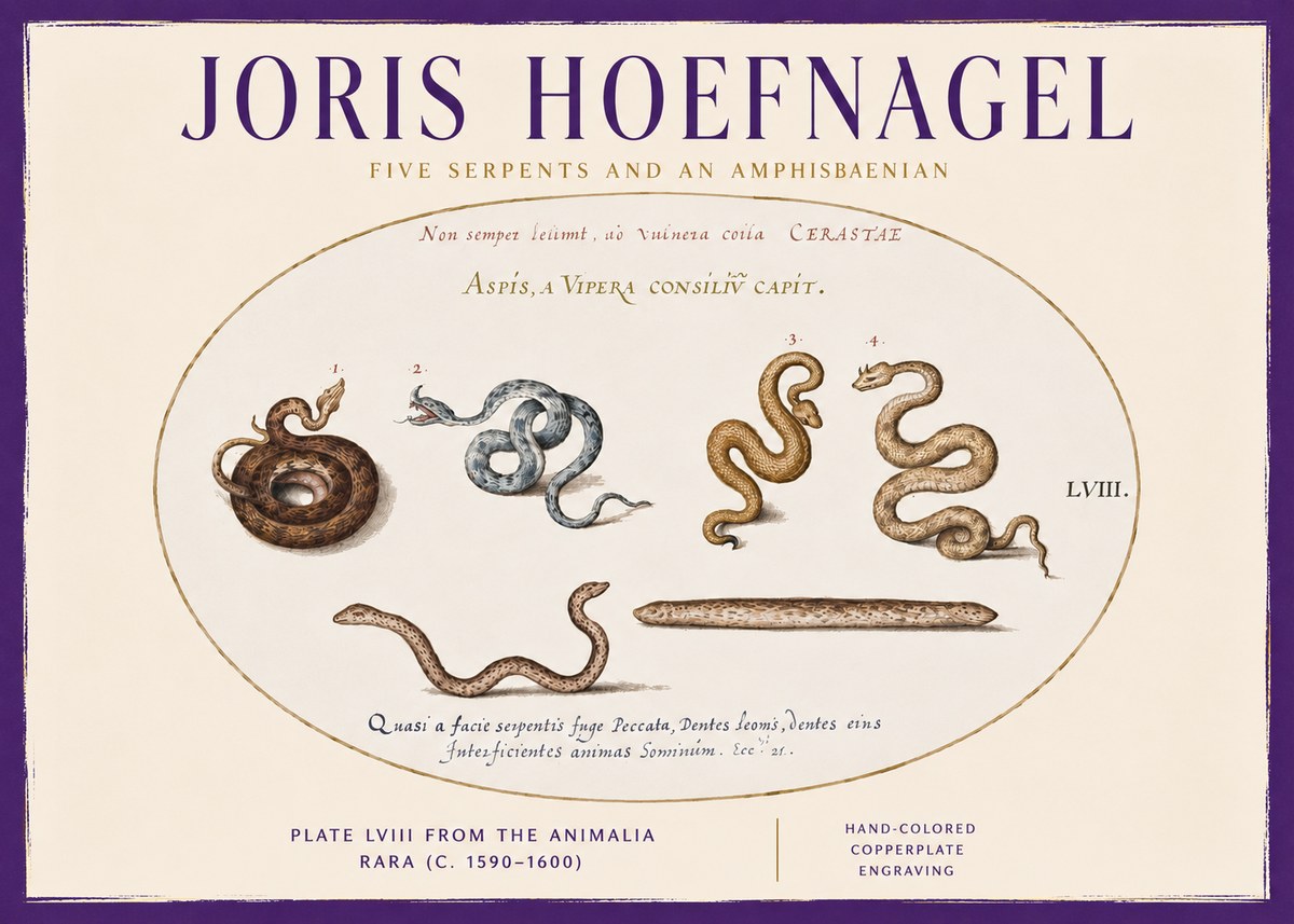 Joris Hoefnagel Five Serpents and an Amphisbaenian No3 - Poster