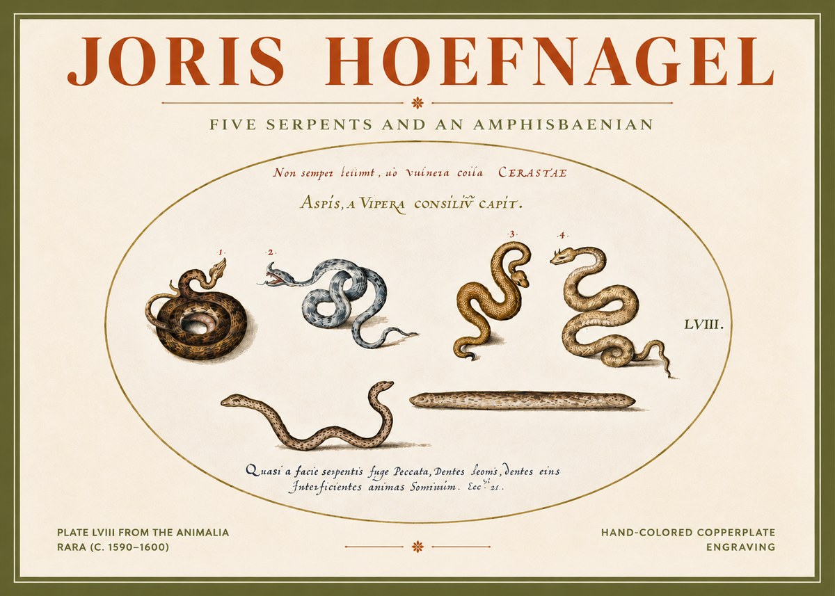 Joris Hoefnagel Five Serpents and an Amphisbaenian No4 - Poster