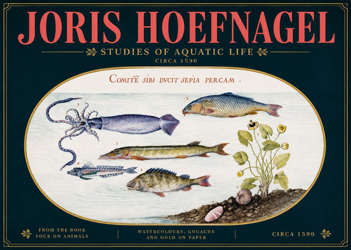 Joris Hoefnagel Comitẽ Sibi Ducit Sepia Percam. No5 - Poster