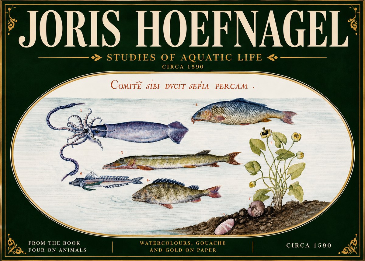 Joris Hoefnagel Comitẽ Sibi Ducit Sepia Percam. No6 - Poster