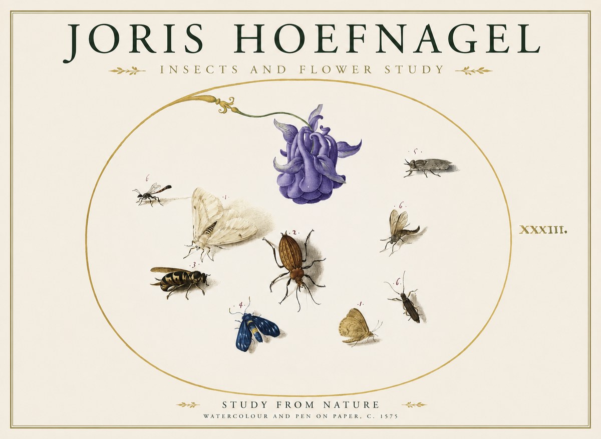 Joris Hoefnagel Studies of Insects and Flowers No2 - Poster