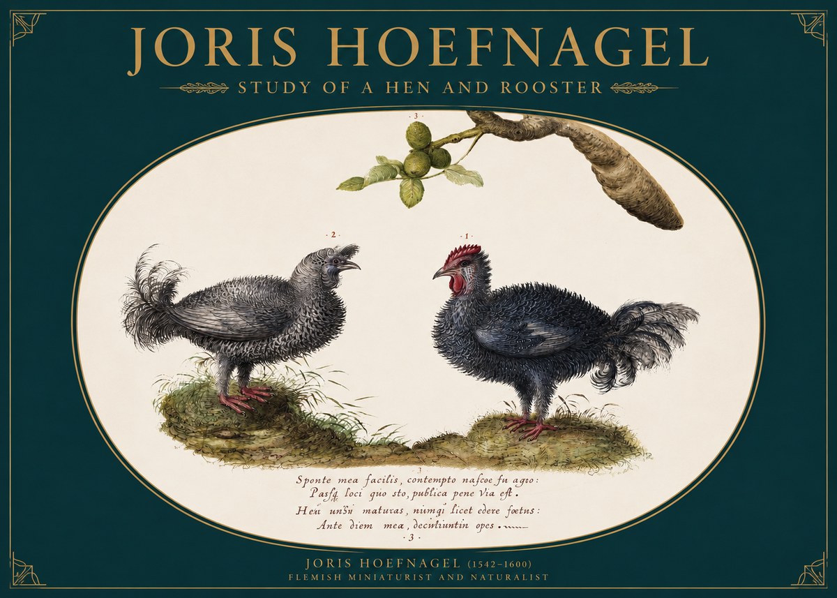 Joris Hoefnagel Study of a Hen and Rooster No2 - Poster