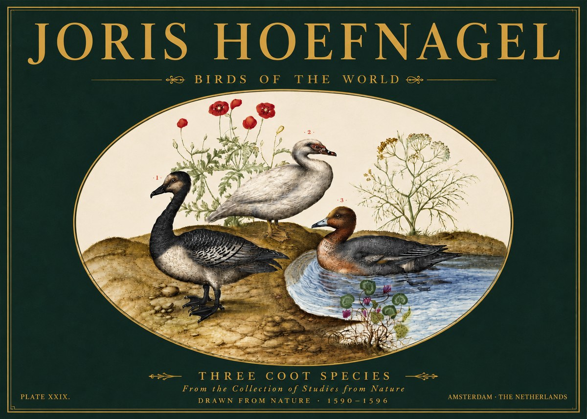 Joris Hoefnagel Three Coot Species No6 - Poster