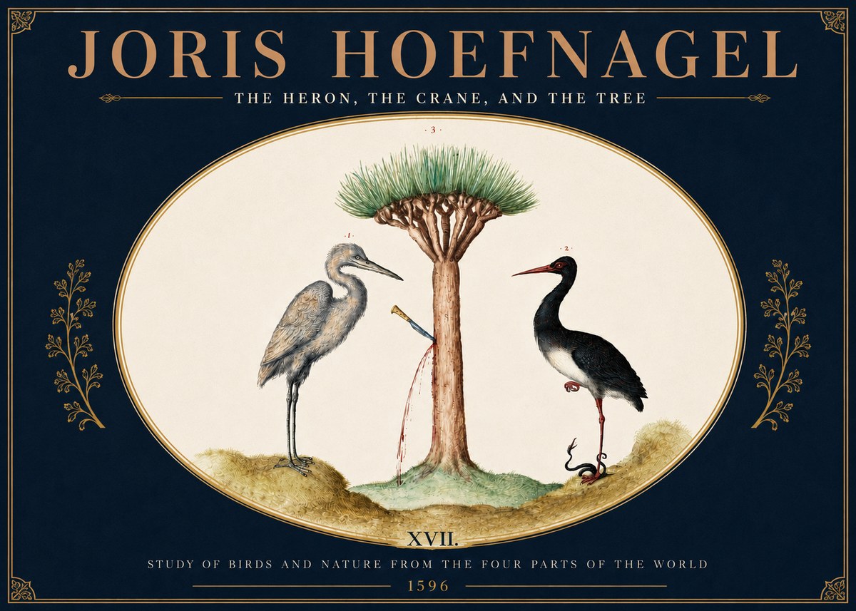 Joris Hoefnagel The Heron, the Crane, and the Tree No5 - Poster