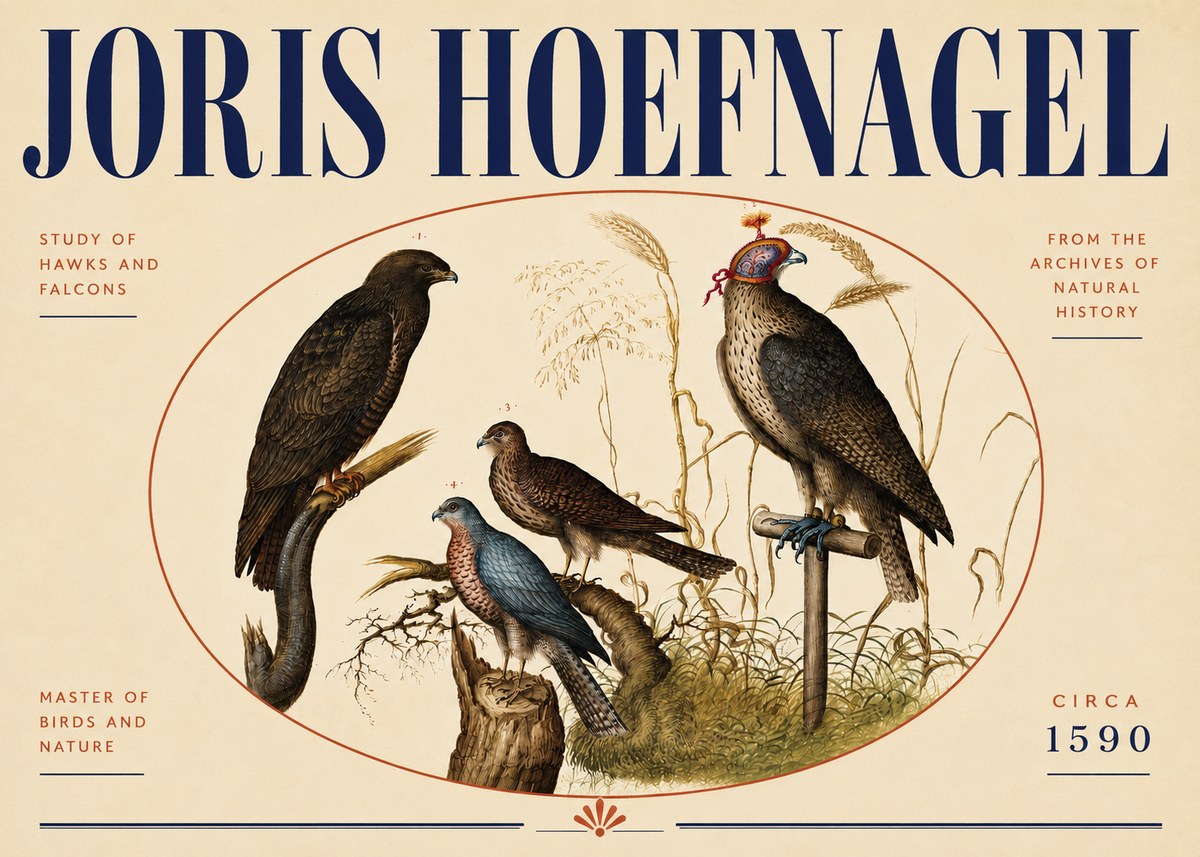 Joris Hoefnagel Studies of Hawks and Falcons No5 - Poster