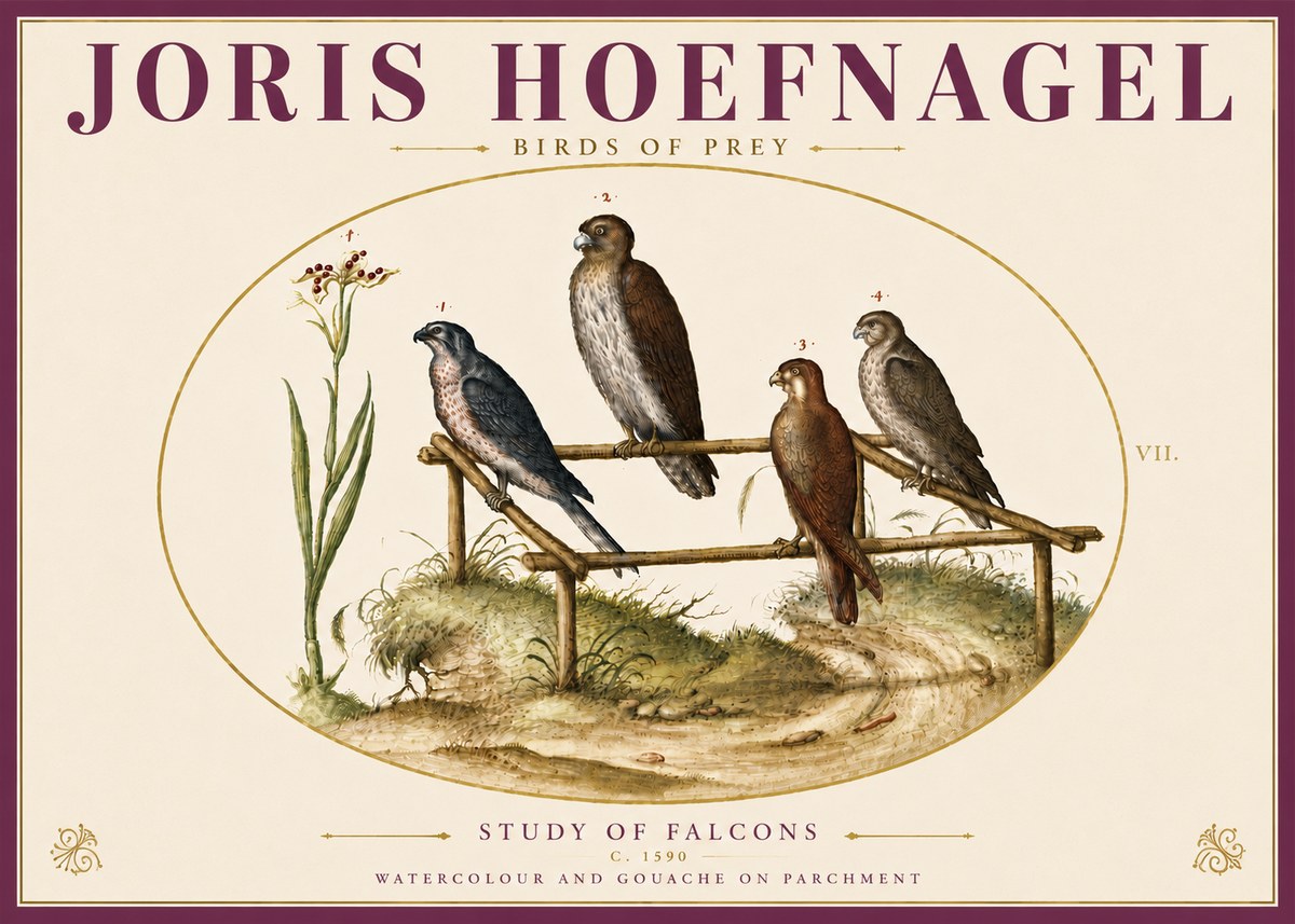 Joris Hoefnagel Study of Falcons No6 - Poster