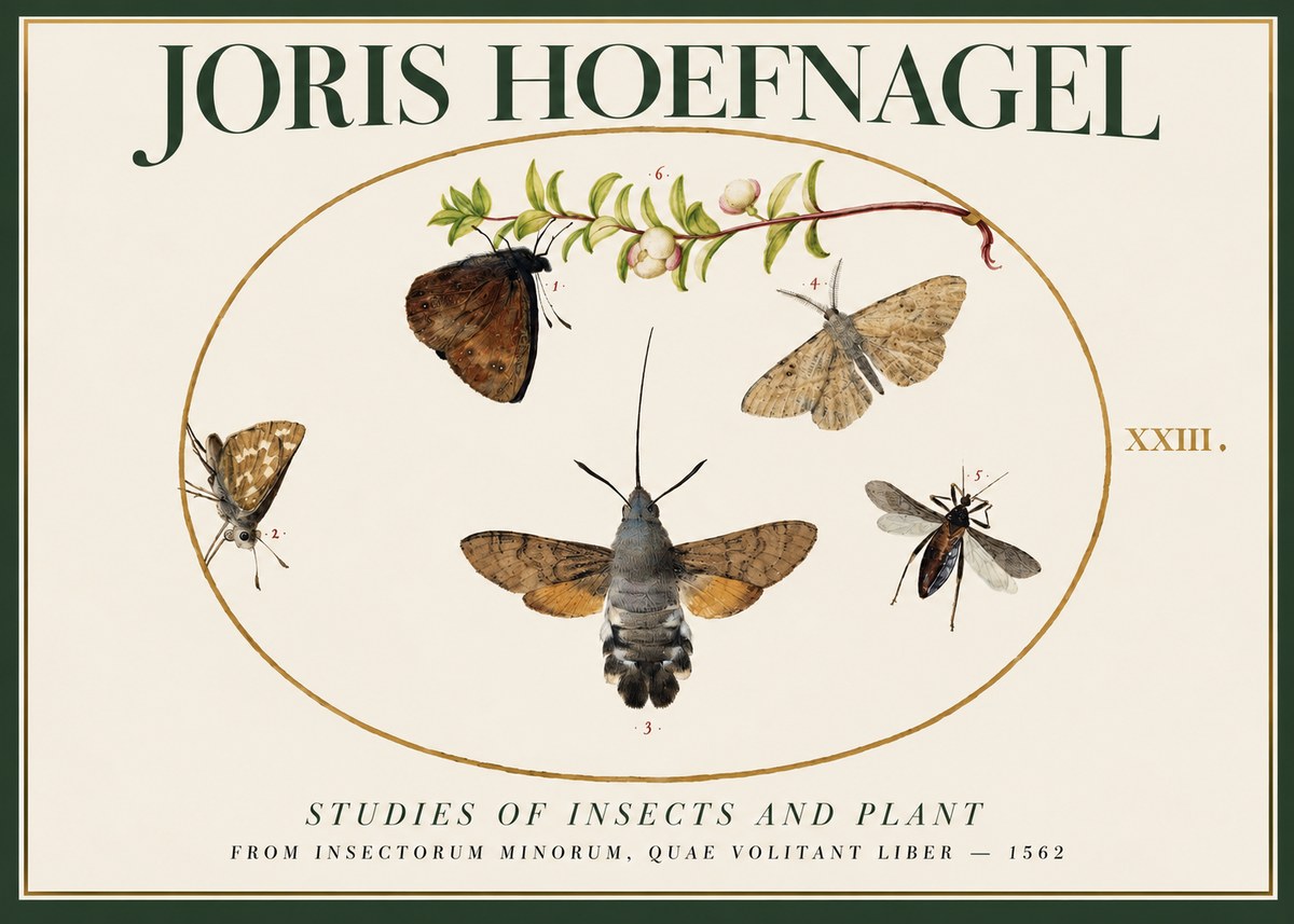 Joris Hoefnagel Five Studies of Insects and Plant No2 - Poster