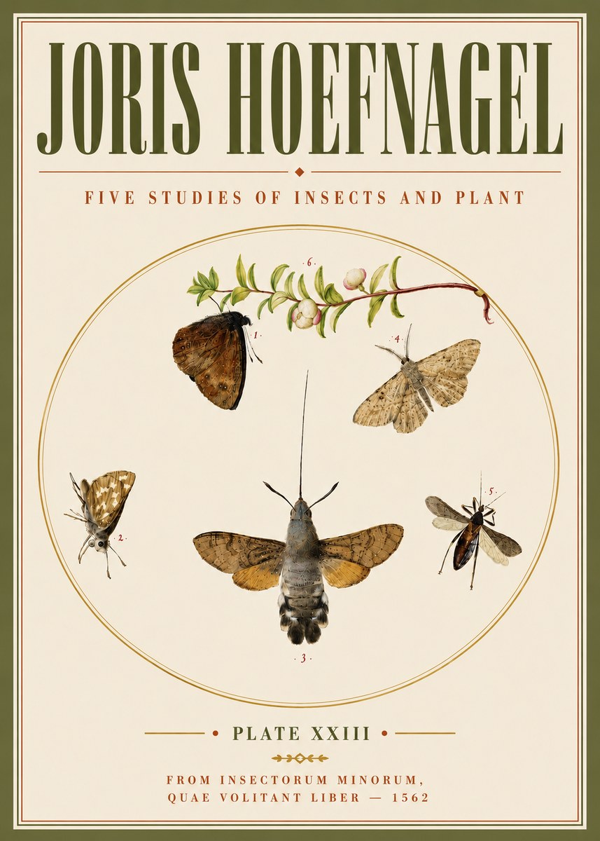 Joris Hoefnagel Five Studies of Insects and Plant No6 - Poster