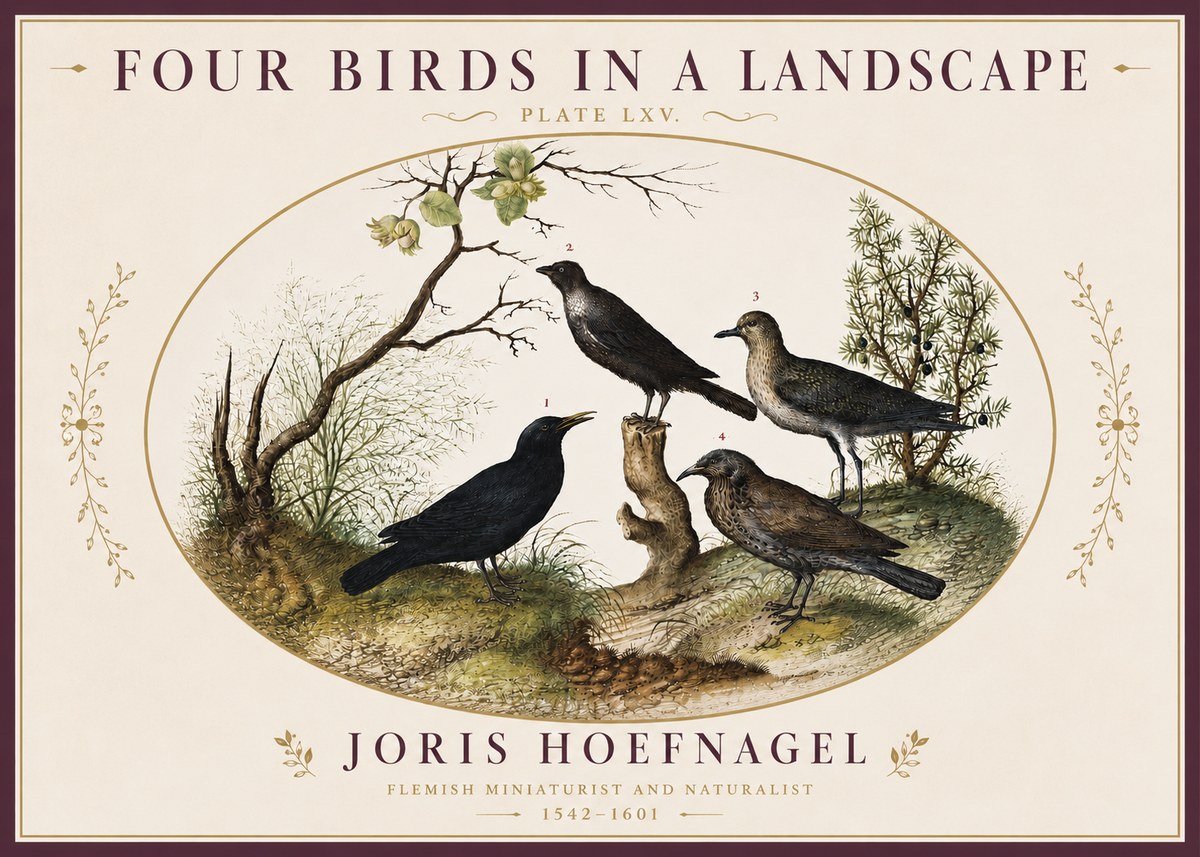Joris Hoefnagel Four Birds in a Landscape No4 - Poster