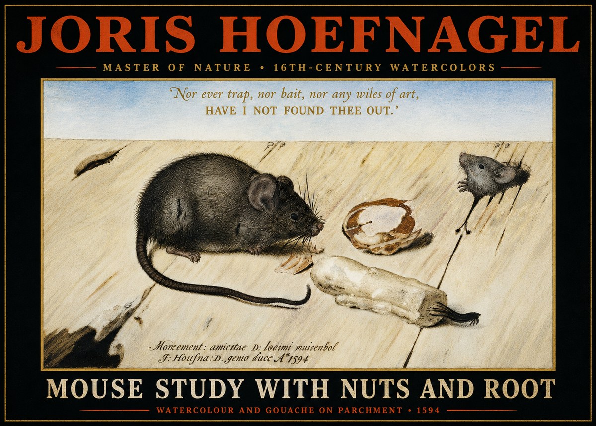Joris Hoefnagel Mouse Study with Nuts and Root No4 - Poster