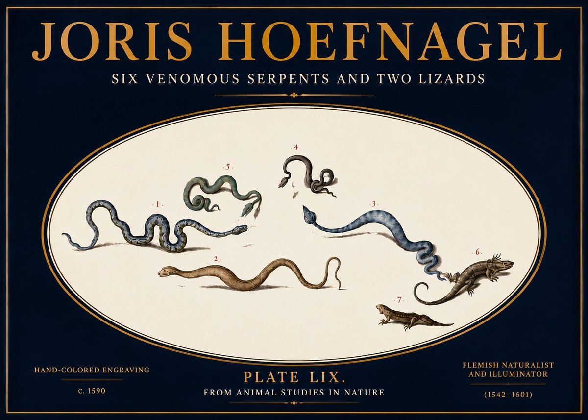 Joris Hoefnagel Six Venomous Serpents and Two Lizards No5 - Poster