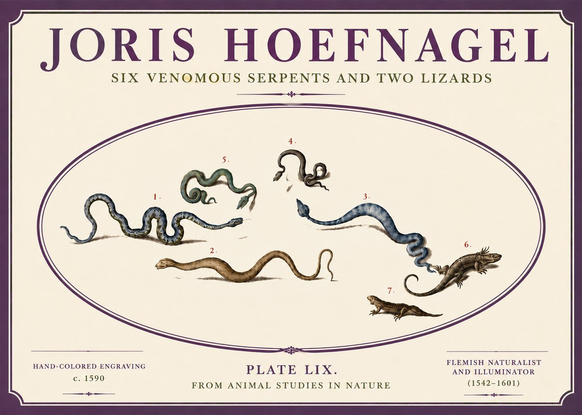Joris Hoefnagel Six Venomous Serpents and Two Lizards No6 - Poster