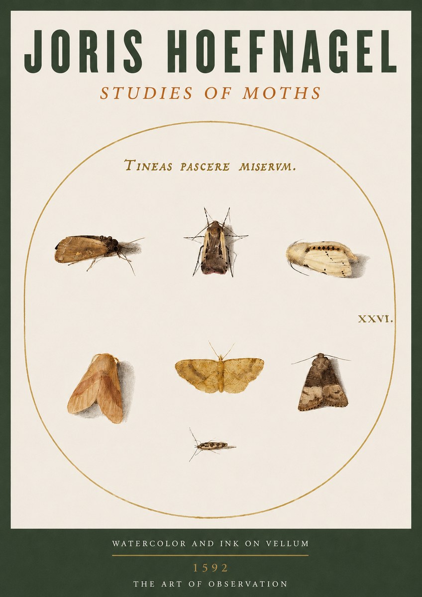Joris Hoefnagel Studies of Moths II No2 - Poster