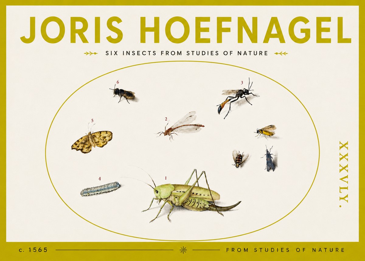 Joris Hoefnagel Six Insects from Studies of Nature C. 1565 No4 - Poster