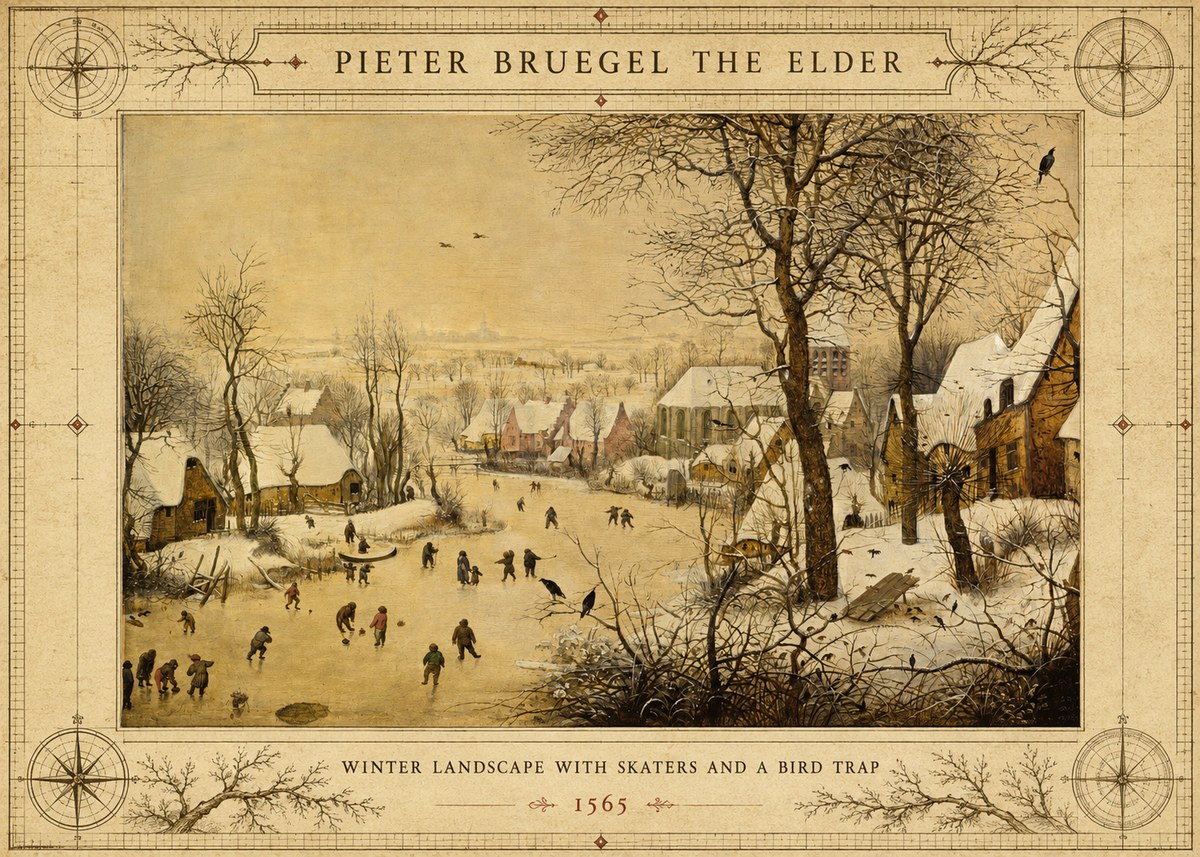 Pieter Bruegel Winter Landscape with Skaters and a Bird Trap No3 - Poster
