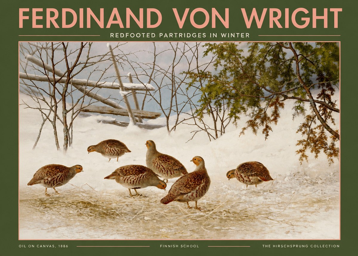 Ferdinand von Wright Redfooted Partridges in Winter No2 - Poster