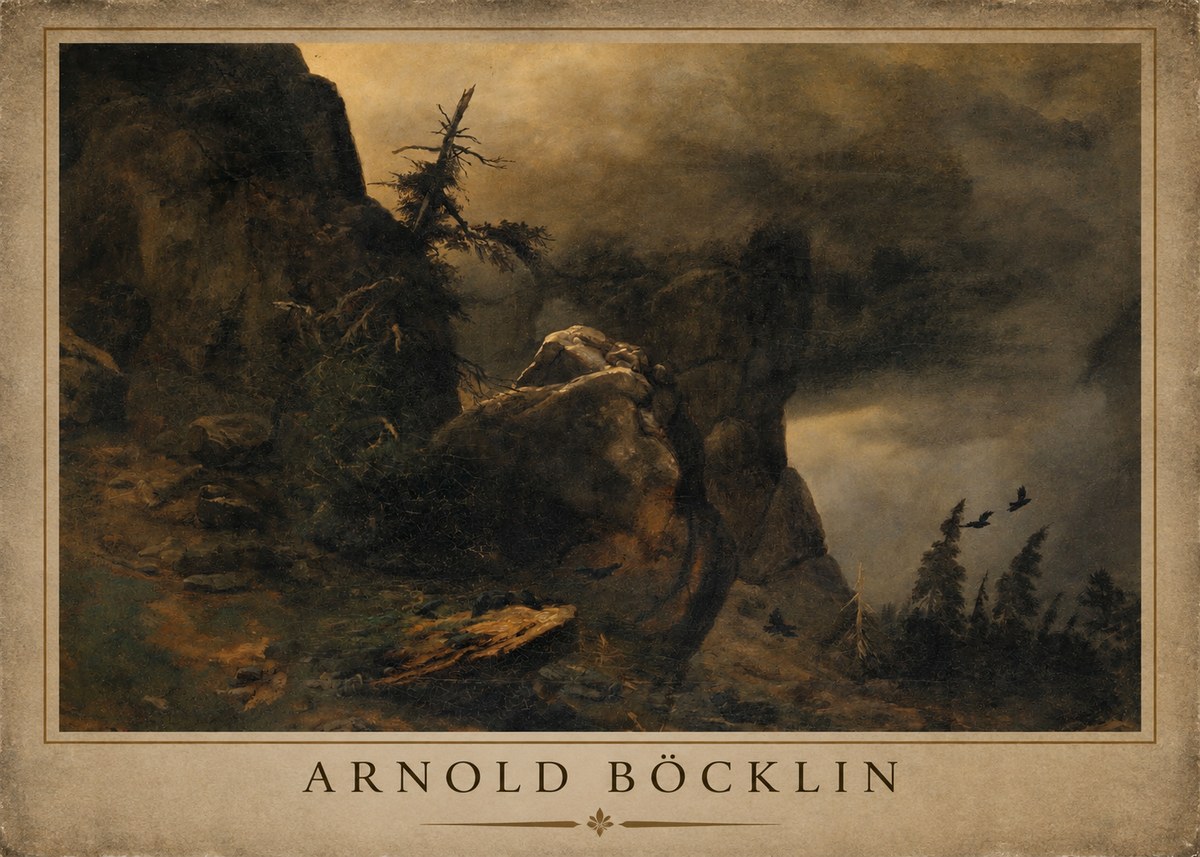 Arnold Böcklin Felsabhang Mit Wettertannen No3 - Poster