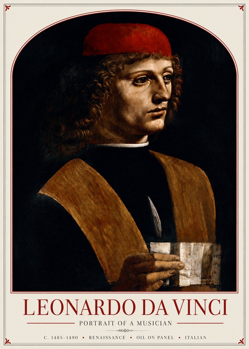 Leonardo da Vinci Portrait of a Musician No3 - Poster