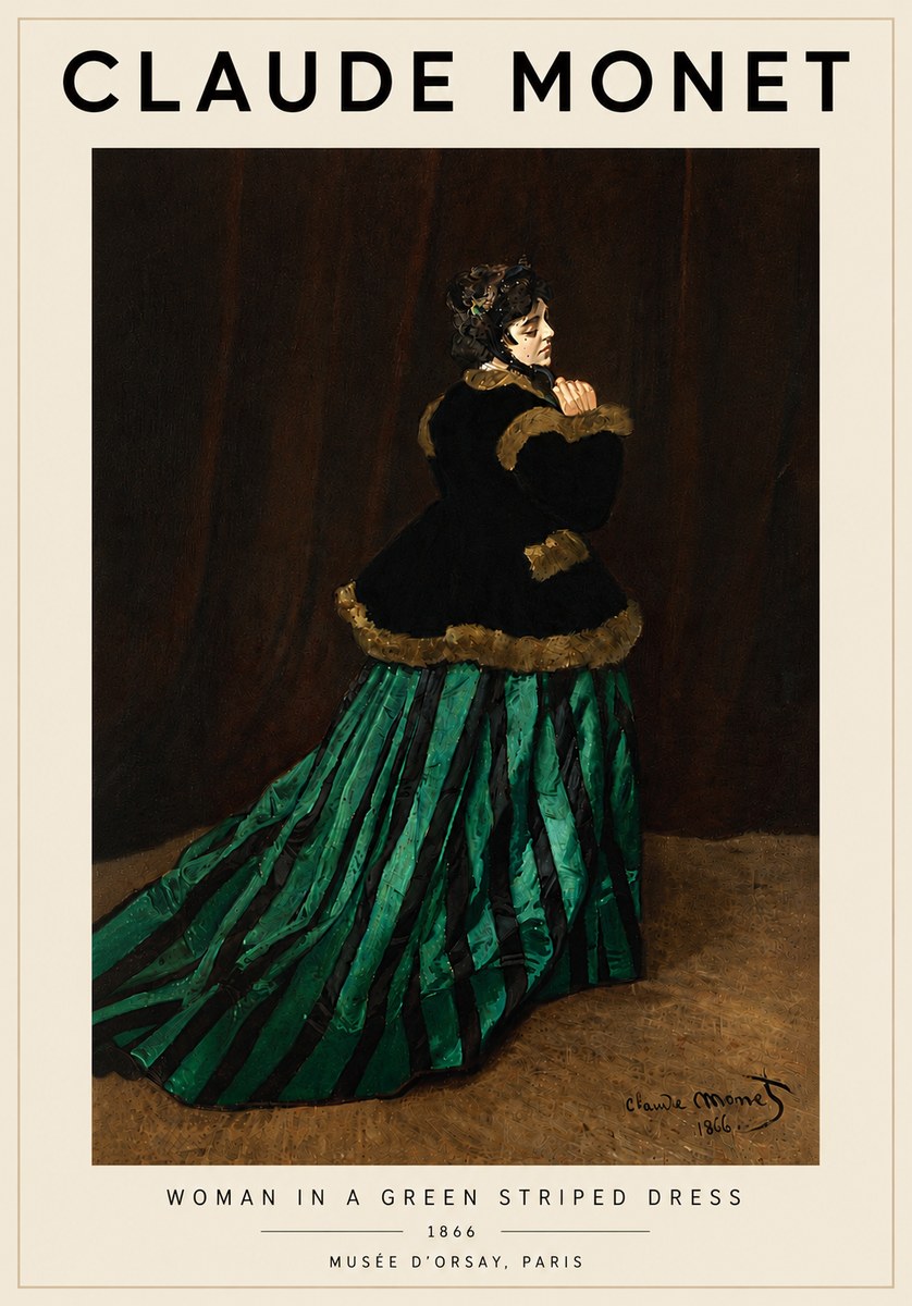 Monet Woman in a Green Striped Dress No6 - Poster