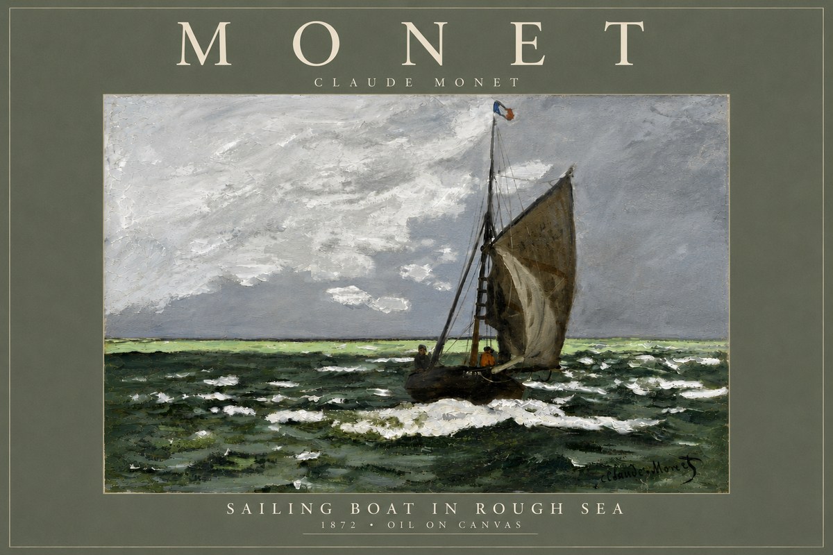 Monet Sailing Boat in Rough Sea No4 - Poster