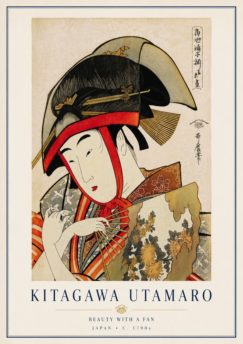 Kitagawa Utamaro Beauty with a Fan I No6 - Poster