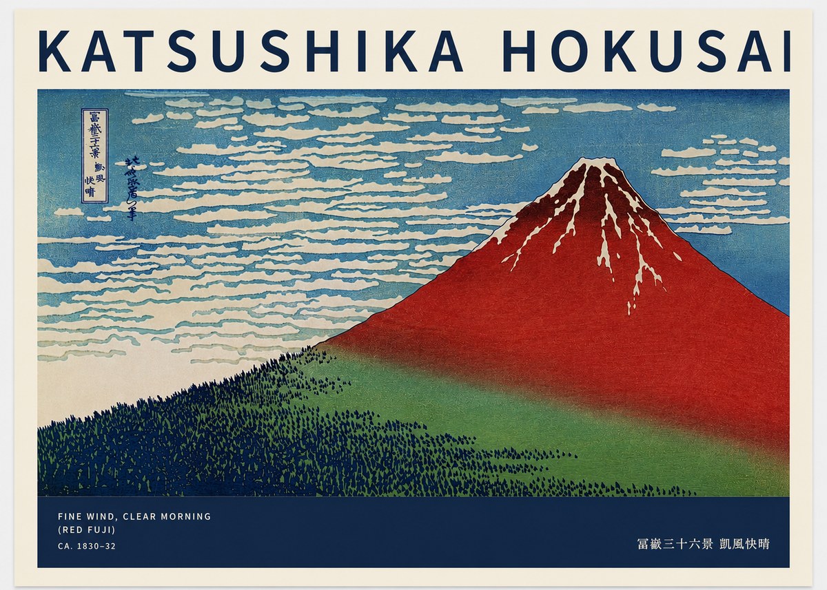 Katsushika Hokusai Fine Wind, Clear Morning (Red Fuji) I No2 - Poster