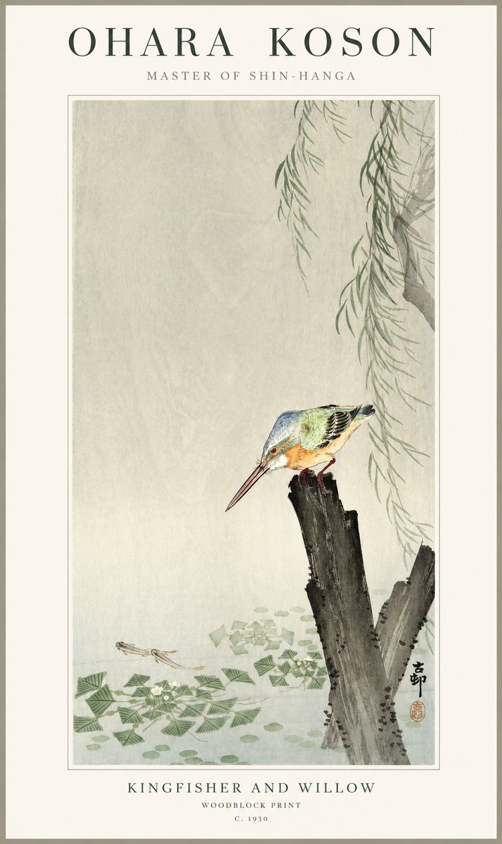 Ohara Koson Kingfisher and Willow No1 - Poster