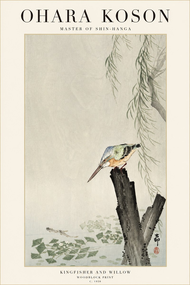 Ohara Koson Kingfisher and Willow No3 - Poster