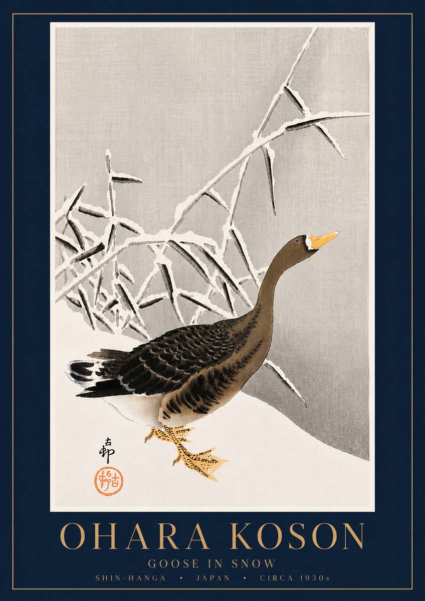 Ohara Koson Goose in Snow No6 - Poster